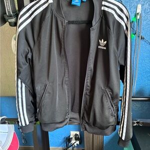 adidas Black Track Jacket with White Stripe Accents